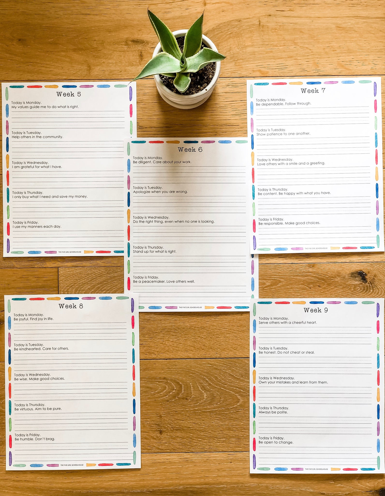 Weekly Character Building Copywork Practice - The Five Girl Schoolhouse