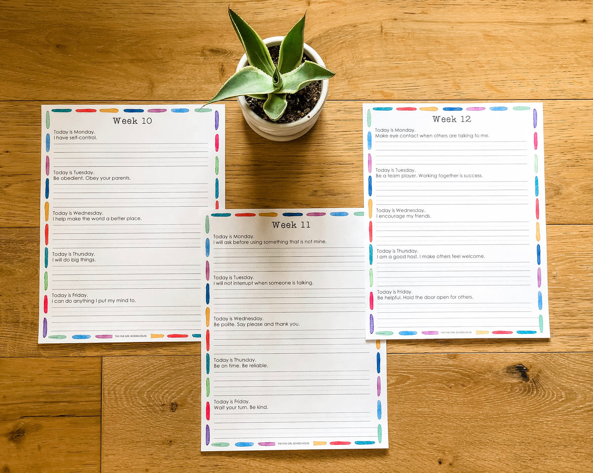 Weekly Character Building Copywork Practice – The Five Girl Schoolhouse